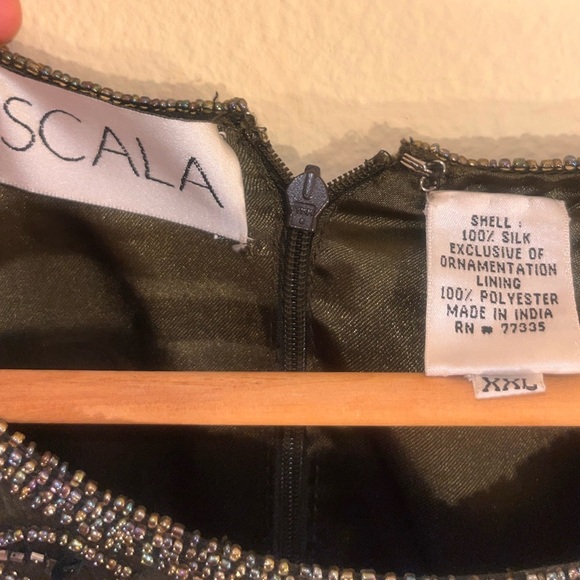 Scala Two Piece 100% Silk Beaded Forest Green Evening Gown XXL - Picture 7 of 11